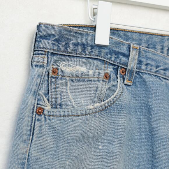VTG LEVIS 501 Made In USA Distressed Thrashed Rigid Denim Jeans Grunge Sz 38x29 - Picture 6 of 11